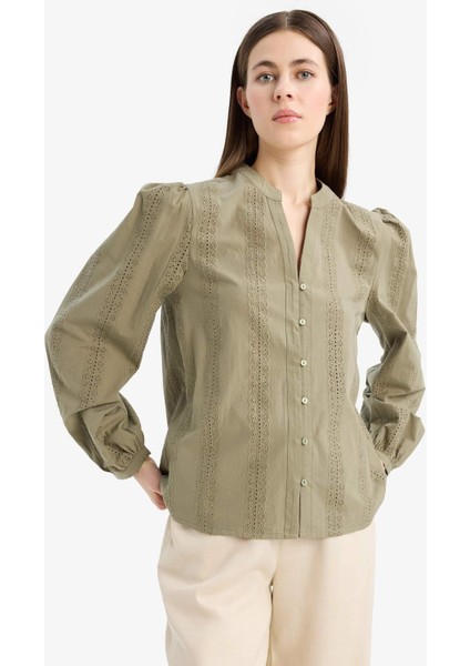 Regular Fit Bisiklet Yaka Brode Uzun Kollu Gömlek E6531AX25AU modelleri