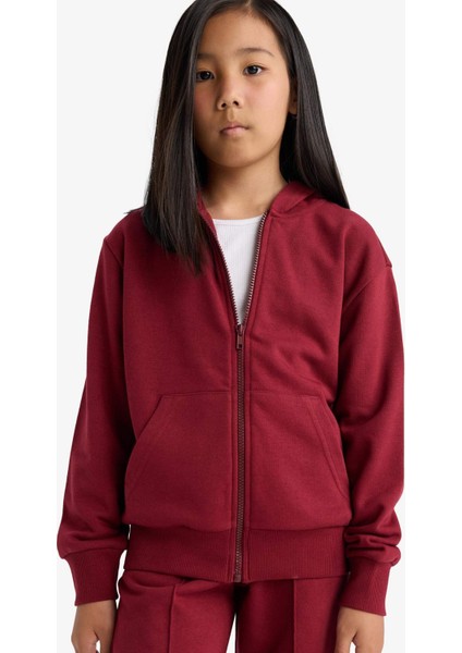 Kız Çocuk Basic Düz Kapüşonlu Okul Fermuarlı Sweatshirt C8110A825AU