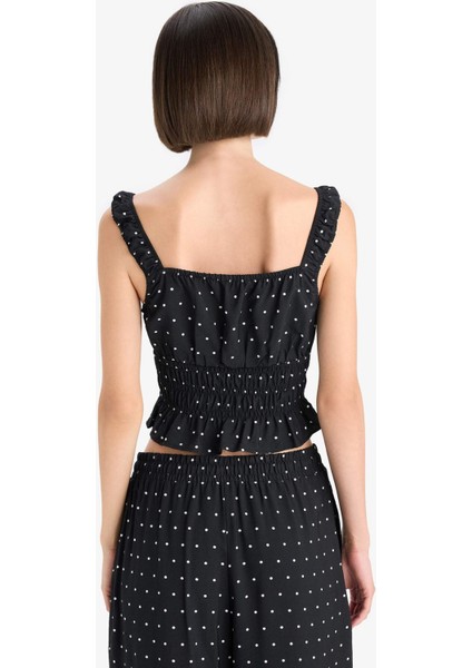 Slim Fit Dar Kesim Kare Yaka Puantiyeli Askılı Bluz F9403AX25SM