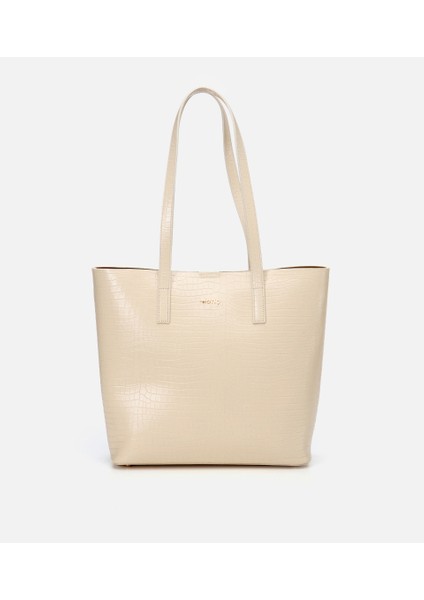 03CAH310670A400 KADIN Deri Ekru Çıkarılabilir Portföy Çantalı Tote Çanta