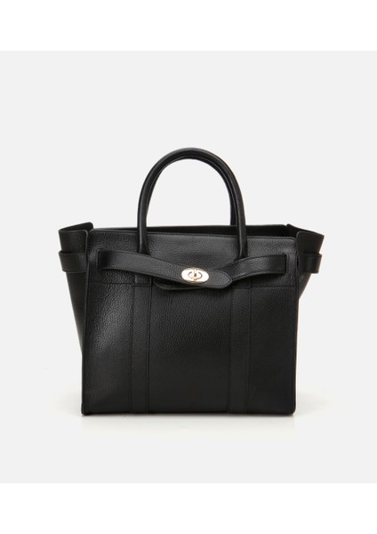 03CAH293400A100 KADIN Deri Siyah Kilit Detaylı Omuz Çantası