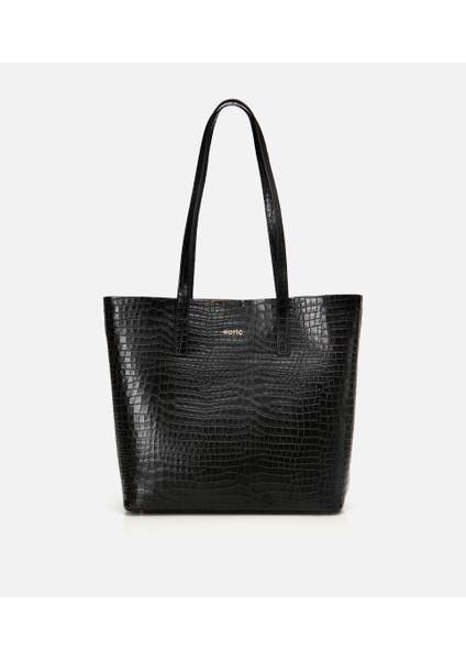 03CAH310670A100 KADIN Deri Siyah Çıkarılabilir Portföy Çantalı Tote Çanta