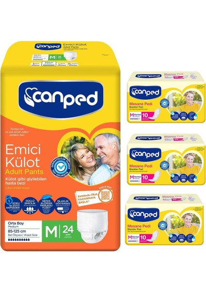 Emici Külot Orta M-Medium 24 Adet + 3 Adet Canped Mesane Pedi Normal