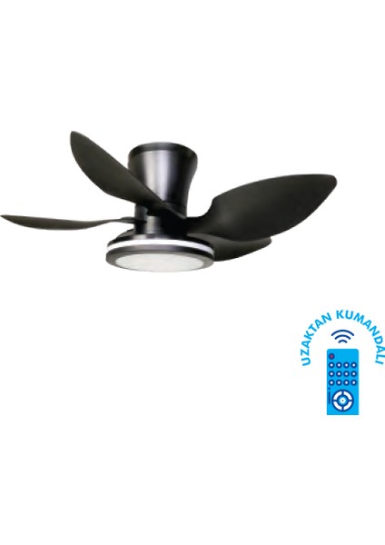 -KCF303-30 Watt Ledli Dekoratif Plastik Tavan Vantilatörü Siyah Dsdrn