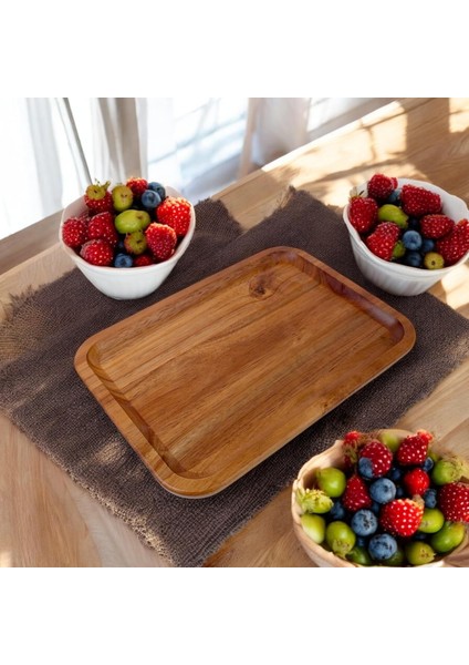 Doğal Akasya Ağacından Sunum Tabağı, Akasya Meze Tabağı, Akasya Peynir Sunum Tabağı, Akasya Salata Tabağı (23CM*17CM*1.5CM)