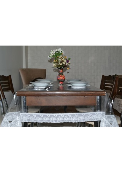 Beyaz Dantelli Şeffaf Pvc Masa Örtüsü 140X180 CM modelleri
