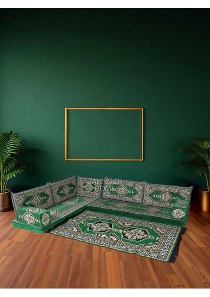 Şark Köşesi Takımı Yahyalı Yeşil Modeli Koltuk Takımı Sünger Dahil 10 Parça