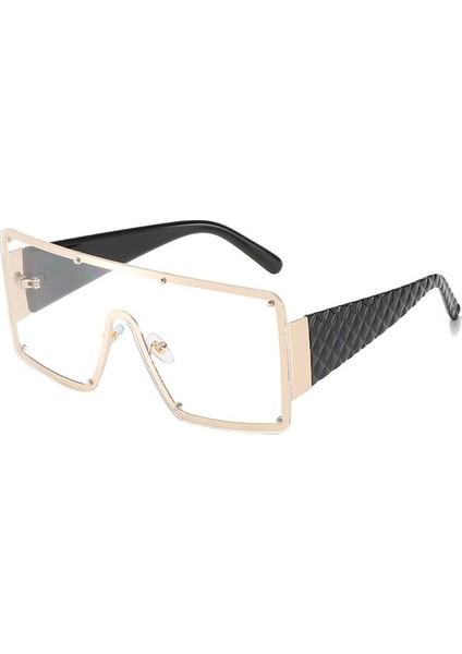 Büyük Boy Kare Güneş Gözlüğü Metal Çerçeve Tonları Retro Gradyan Vizör (Yurt Dışından)