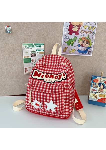 Yeni Öğrenci Sırt Çantası Japonya Sevimli Kitty Omuz Çantası Ins Büyük Kapasiteli Rahat Izgaralı Dövme Öğrenci Kitap Çantası Dalga (Yurt Dışından)
