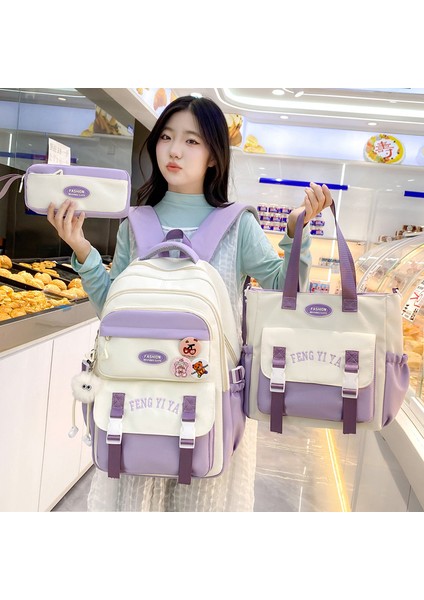 Yeni Çanta Kız Lise Öğrenci Iki Omuz Çanta Büyük Kapasiteli Üç Parçalı Omurga Hafif Sırt Çantası Kız (Yurt Dışından) indirimleri