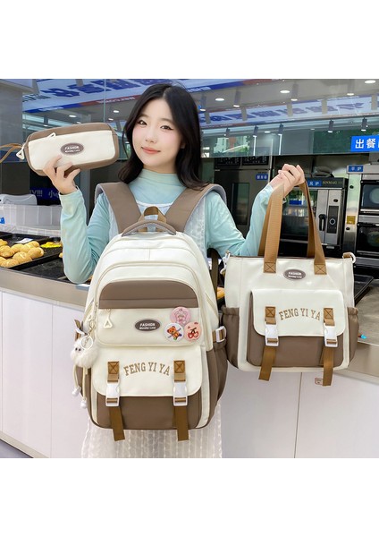 Yeni Çanta Kız Lise Öğrenci Iki Omuz Çanta Büyük Kapasiteli Üç Parçalı Omurga Hafif Sırt Çantası Kız (Yurt Dışından)