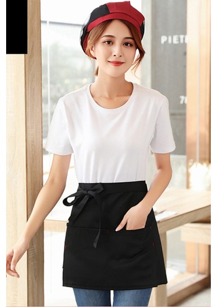 Siyah Nippy Garson Aşçı Mutfak Şef Yarım Bel Önlüğü, 3 Cepli, Leke Tutmaz