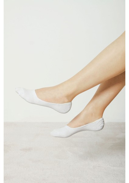 3'lü Beyaz Viskon Görünmez Kadın Çorap