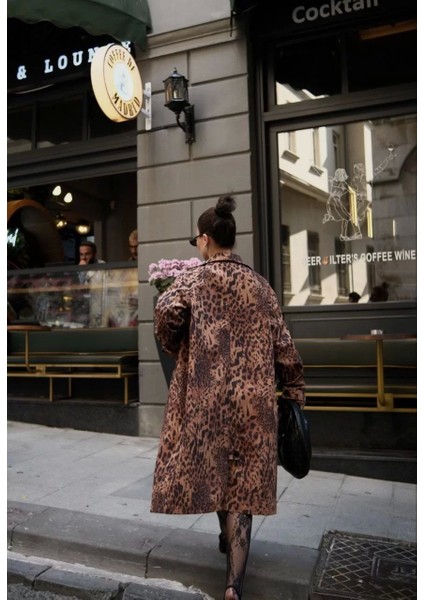 Leopar Desenli Trençkot Ceket Mont - Leopar indirimleri