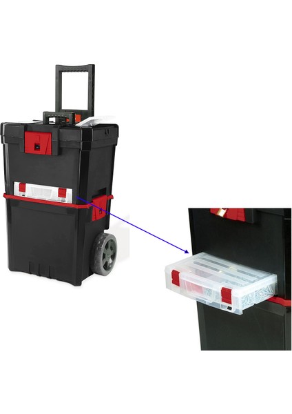 Tekerlekli Takım Çantası Plastik Organizer Bölmeli Kapaklı 2 Katlı Ikili Takım Sandığı Monoblok fırsatları