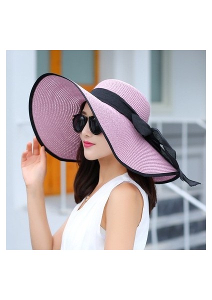 Yaz Büyük Saçak Örme Ilmek Şapka Hasır Dokuma Şapka Kore Versiyonu Moda Bayan Anti-Ultraviyole Güneş Plaj Güneş Şapkası (Yurt Dışından)