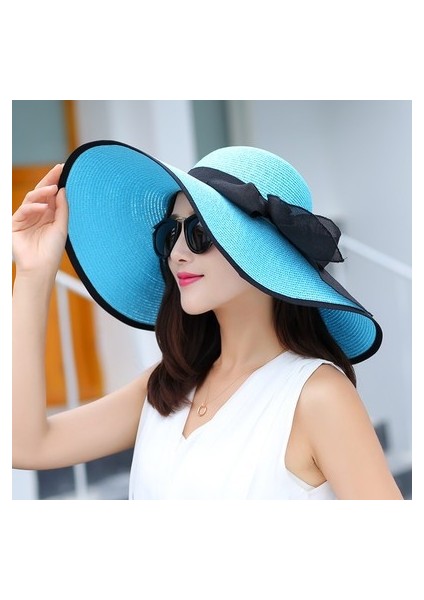 Yaz Büyük Saçak Örme Ilmek Şapka Hasır Dokuma Şapka Kore Versiyonu Moda Bayan Anti-Ultraviyole Güneş Plaj Güneş Şapkası (Yurt Dışından)