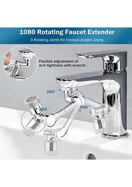 Musluk Genişletici, 1080 Döner Robotik Kol Musluk Havalandırıcı, 2 Tip Su Tahliye Modeli, Temizlik Için Robot Kol (Yurt Dışından) modelleri