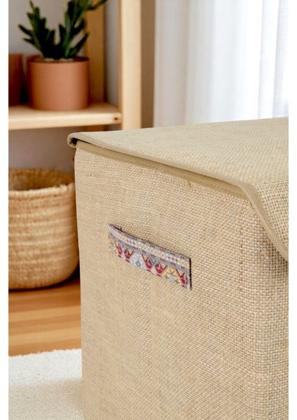 Jüt Garni Detaylı Kutu Dolap Içi Organizer Oyuncak Eşya Çamaşır Saklama Kutusu Düzenleyici fırsatları