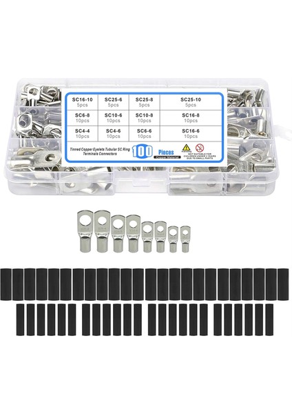 220 Adet Halka Terminalleri Pabuç Kalaylı Bakır Boru Pabuç Contası Akü Tel Konnektörleri Kablo Kıvrımlı SC4-SC25 (Yurt Dışından)