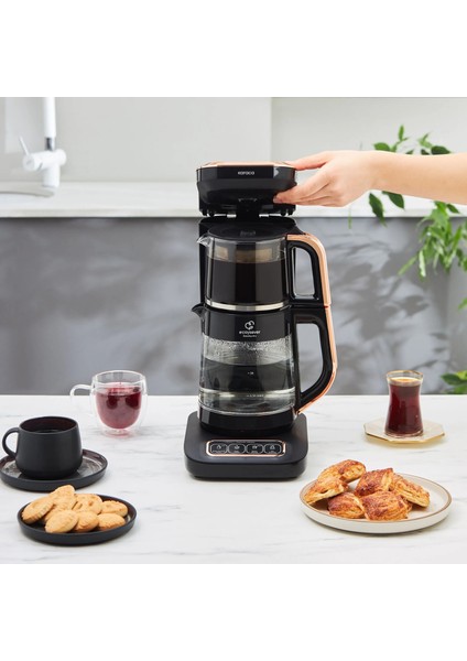 Robotea Pro 4 in 1 Konuşan Cam Çay Makinesi Black Copper
