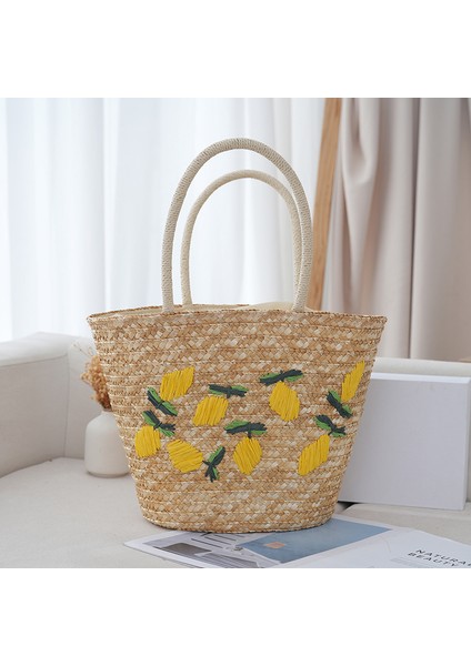 Yaz Plaj Çantası Hasır Çanta Nakışlı Kadın Hasır Çanta El Çantası (Yurt Dışından)