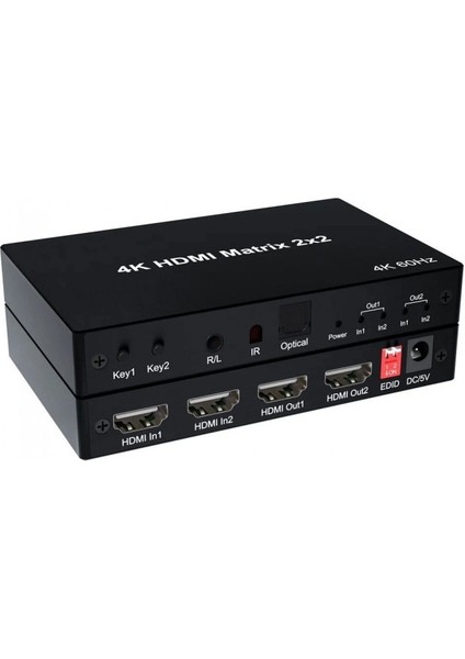 2x2 HDMI Matrix 4K 60Hz Değiştirici 2 In 2 Out Optik & R/l Ses Çıkışı