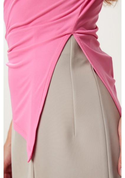 Vatkalı Asimetrik Sandy Bluz LFF0031 Pembe 40 modelleri
