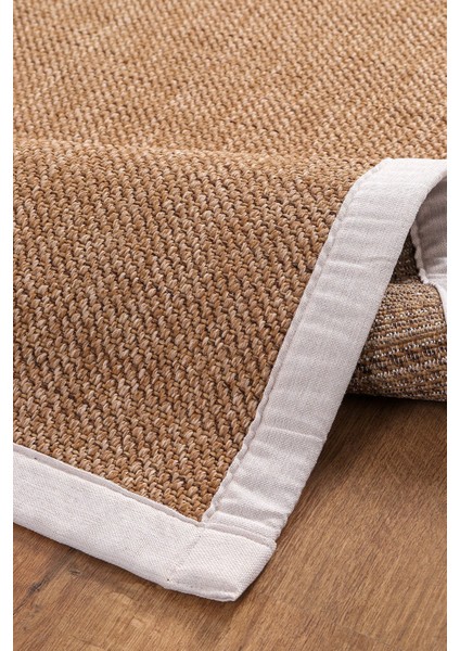 0604-KREM Kumaş Bordür Sisal Halı Kilim Hav Toz Vermez Kolay Temizlenen Hasır Kilim
