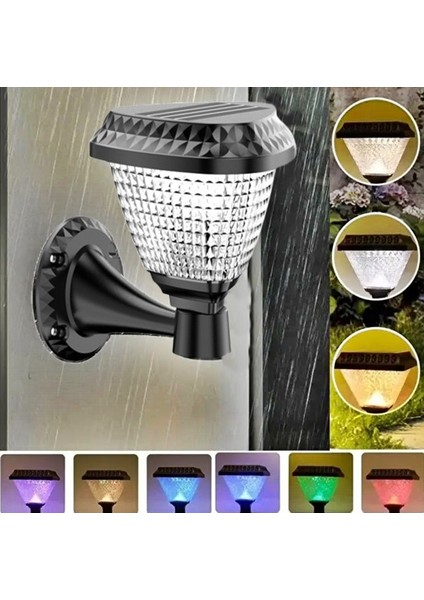Güneş Enerjili 2'li Solar Dekoratif Duvar-Bahçe Aydınlatma Apliği Rgb |beyaz| Gün Işığı Mod-Kumandalı
