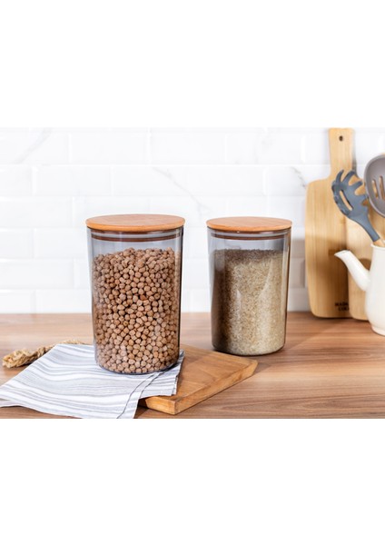 Yuviera 2300ml Ahşap Kapaklı Saklama Kabı 2'li