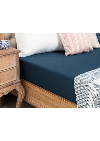 Manon Çift Kişilik %100 Pamuk Ranforce Lastikli Çarşaf - Lacivert modelleri