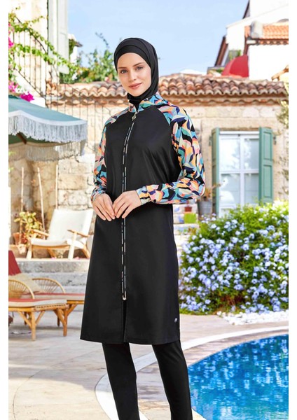 Likralı Tam Kapalı Tesettür Mayo Elena 8266 Siyah