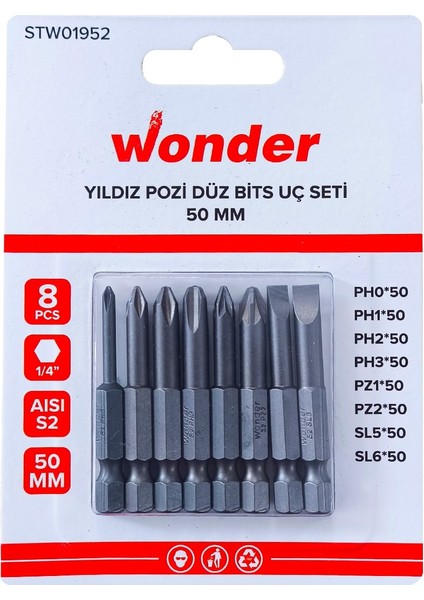50MM Düz/yıldız Bits Uç Seti 8 Parça