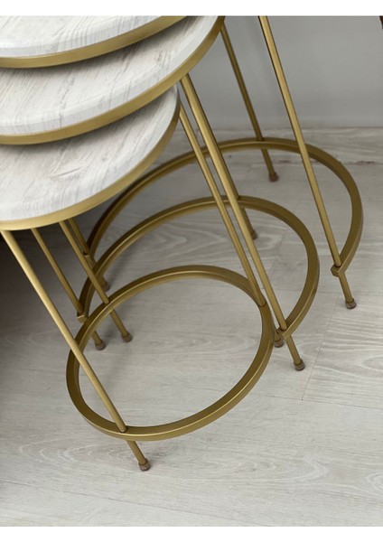 Aybars Gold Metal Eskitme Beyaz Kaplama Zigon Sehpa fırsatları