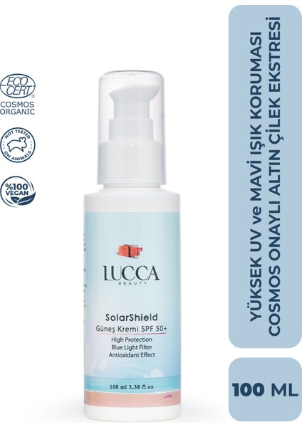 Solarshield Güneş Kremi 100 ml - 50 SPF Yüksek Koruma, Cosmos Sertifikalı Ve Su Bazlı Krem