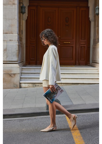 Krem Cilt Sivri Burun Kadın Topuklu Ayakkabı