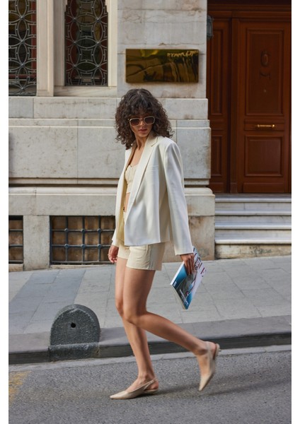 Krem Cilt Sivri Burun Kadın Topuklu Ayakkabı