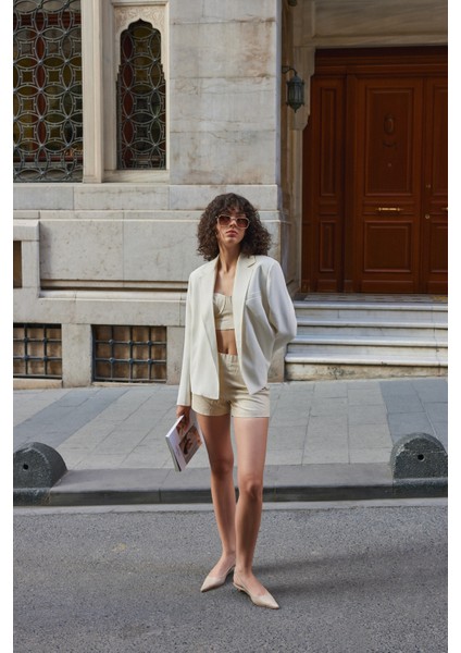 Krem Cilt Sivri Burun Kadın Topuklu Ayakkabı