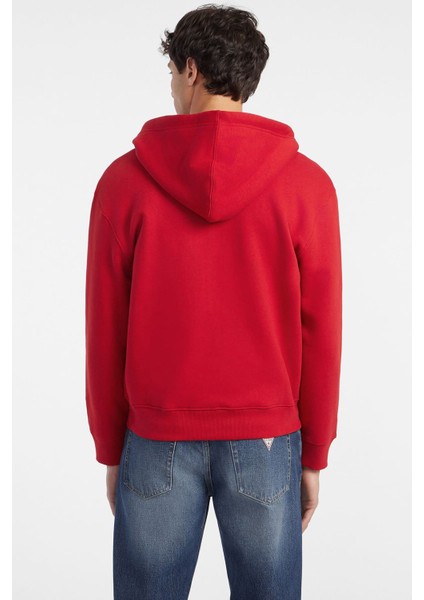 Erkek Gj Zıp Göğüs Logolu Kapüşonlu Sweatshirt - Kırmızı fiyatları