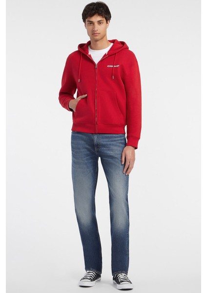 Erkek Gj Zıp Göğüs Logolu Kapüşonlu Sweatshirt - Kırmızı modelleri