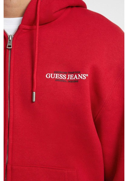 Erkek Gj Zıp Göğüs Logolu Kapüşonlu Sweatshirt - Kırmızı fırsatları