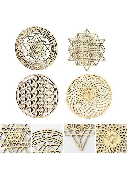 4 Adet Kutsal Geometri Duvar Sanat Çiçek Yaşam Izgara Ahşap Accent Dekor Ahşap Kristal Izgara Kurulu Ahşap Duvar Heykel (Yurt Dışından) modelleri