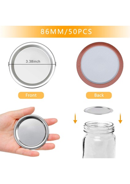 50 Adet Geniş Ağızlı 86 mm Kavanoz Konserve Kapakları, Silikon Contalı Yeniden Kullanılabilir Sızdırmaz Bölünmüş Tip Gümüş Kapaklar Halkalar (Yurt Dışından) fiyatları