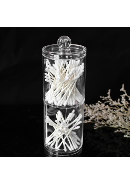 Iki Katmanlı Akrilik Düzenleyici Plastik Şeffaf Yuvarlak Taşınabilir Kap Depolama Kutusu Pamuk ve Ped Kutusu Kozmetik Pamuklu Çubuk Tutucu (Yurt Dışından) indirimleri