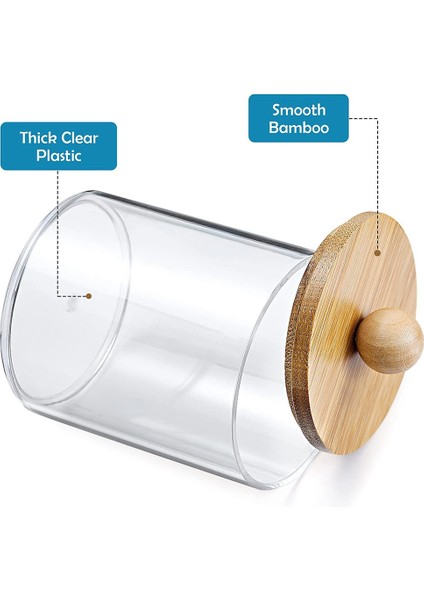 Qtip Tutucu, Banyo Organizatör Aksesuarları Saklama Kapları Pamuk Topu, Diş Ipi Için Bambu Kapaklı Şeffaf Plastik Kavanoz (Yurt Dışından) fırsatları