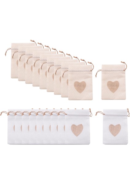 Çuval Bezi Çanta, 20 Paket 4x5.5 Inç Ipli Kalp Çuval Bezi Hediye Çantası Şeker Torbalar Keten Cepler Sevgililer Günü Noel Için (Yurt Dışından) indirimleri