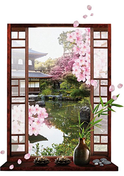 3D Pencere Sakura Şeftali Çiçeği Çiçek Sanat Duvar Sticker Çıkarılabilir Çıkartması Duvar (Yurt Dışından)