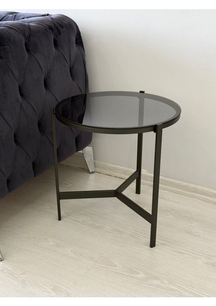 Metal Camlı Yan Sehpa Siyah - Füme fiyatları