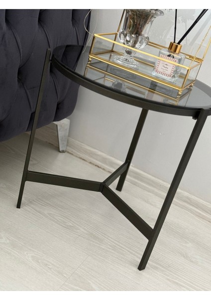 Metal Camlı Yan Sehpa Siyah - Füme fırsatları